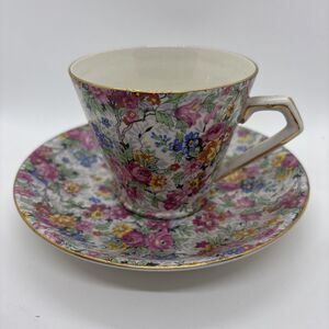Vtg Lord Nelson Ware Cup & Saucer Floral Bone China Made England BMC 1930’s